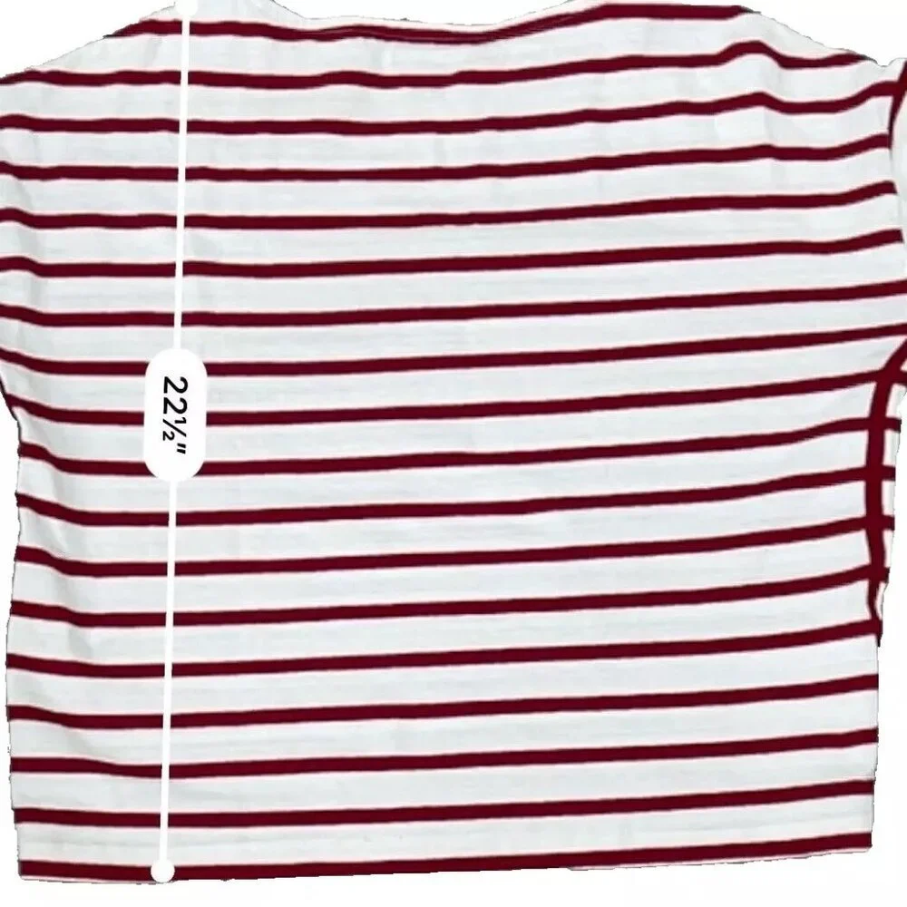 Loft Womens Top Stripe Red White Cotton 3/4 Sleeve Boat Neck Workwear Casual L - Picture 5 of 8